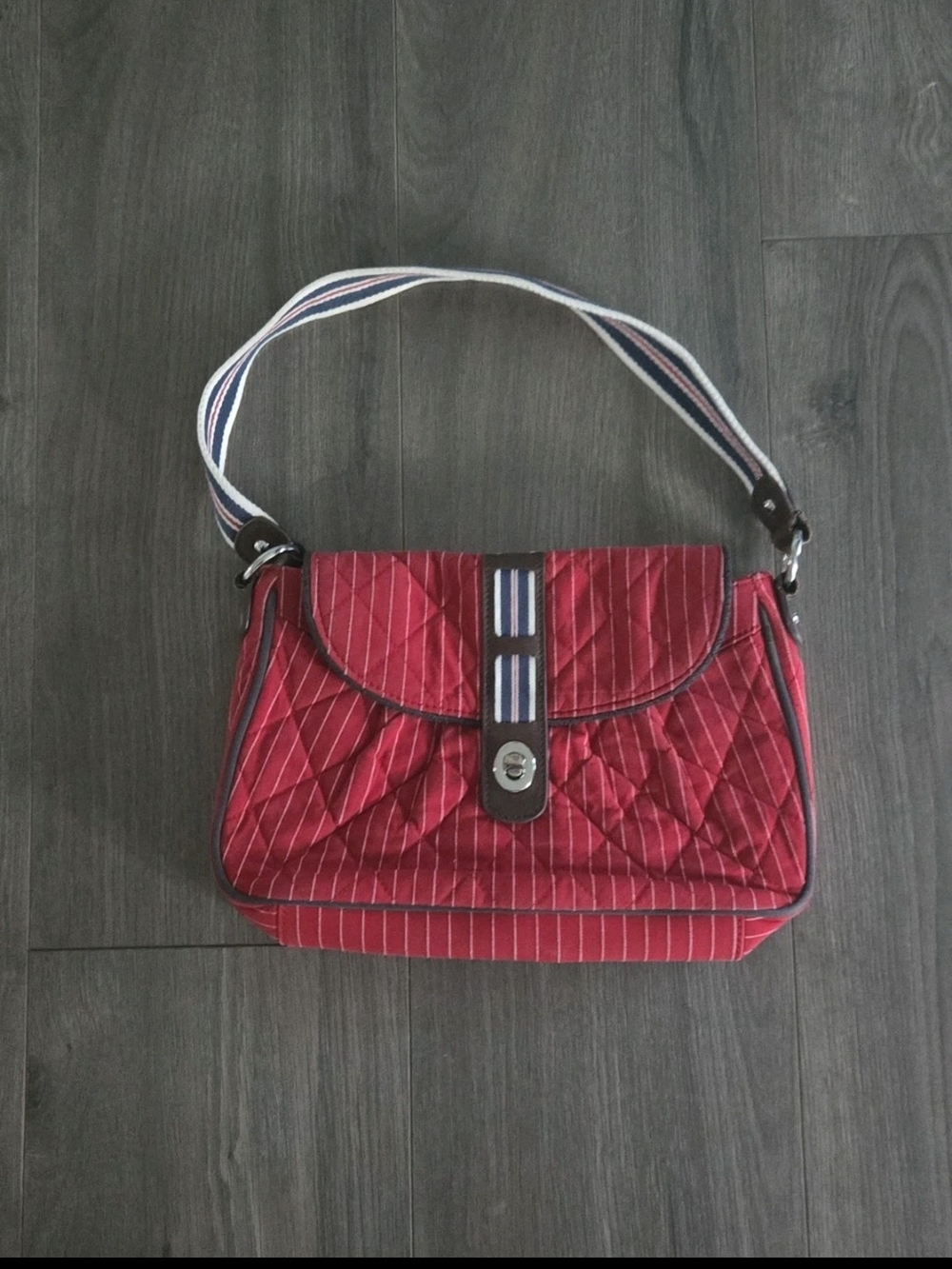 Vera Bradley Women's  Purse Retired Seaport Flap Shoulder Red/white Stripe Bag